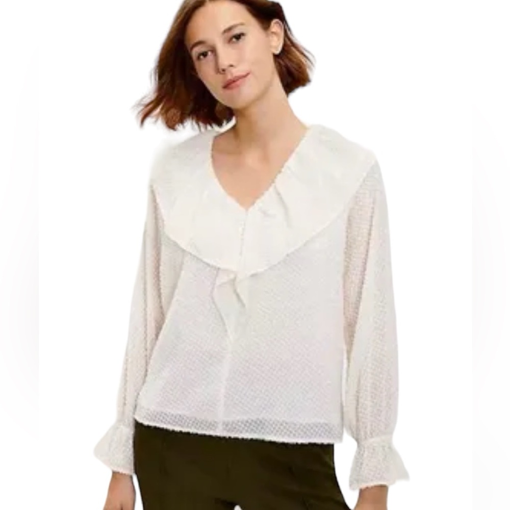 LOFT Ruffle Clip Dot Shimmer Blouse NWT NEW Size Medium
